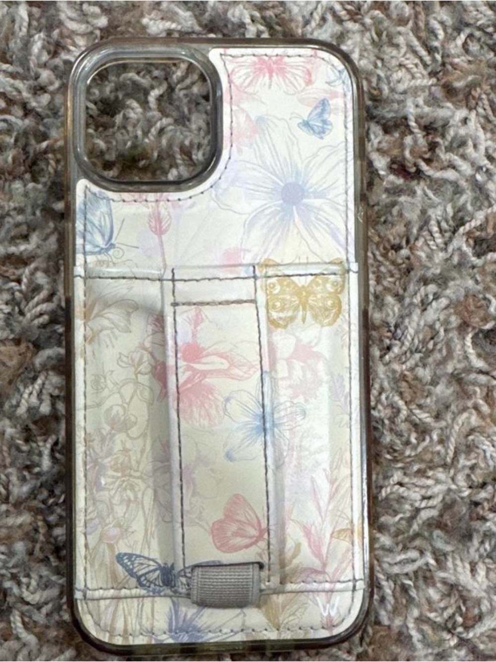 Walli iPhone 15 Floral Butterfly Soft Pastel Phone Case with Hand Strap